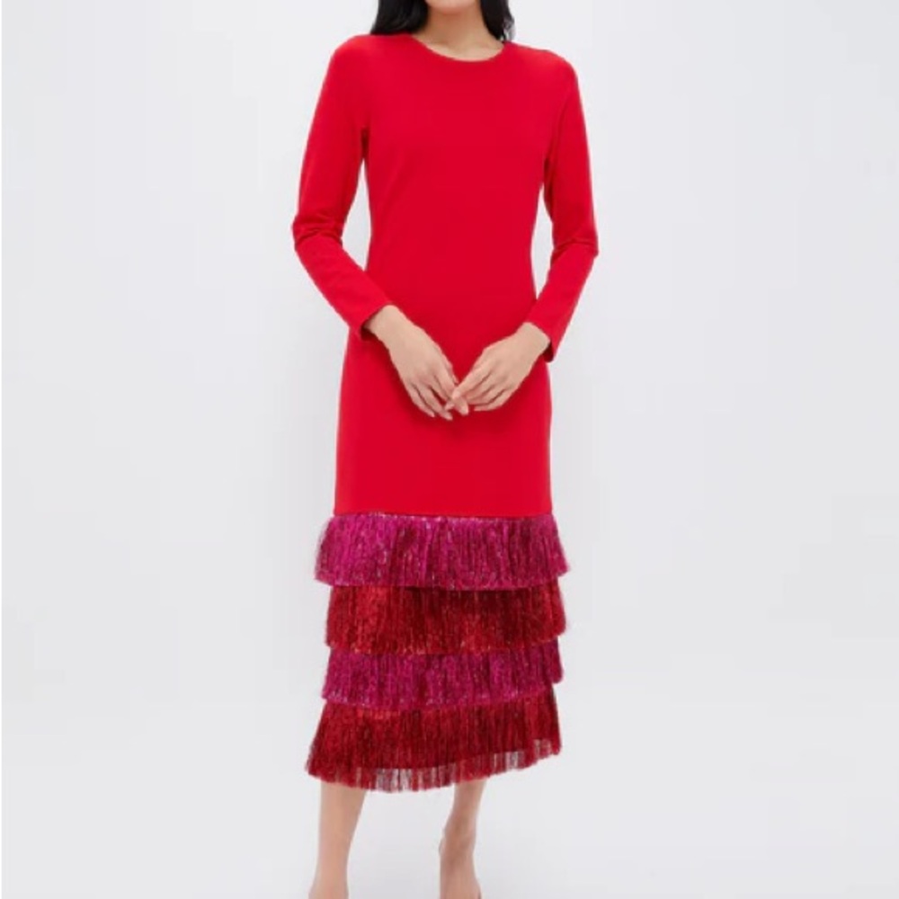 Hyacinth House Red Dress with Pink Ruffle Layers